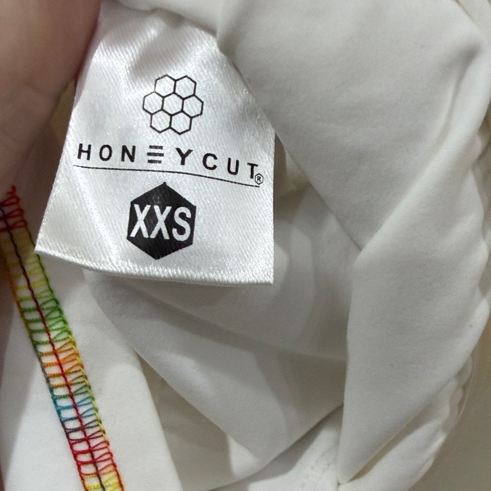 White Crop Top with Rainbow Accent - Picture 7 of 7